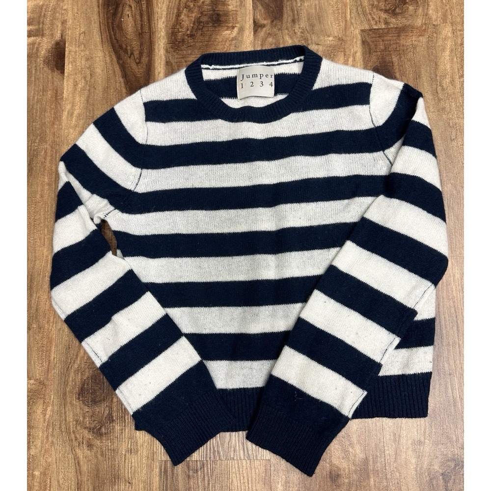 Jumper 1234 100% Cashmere Crewneck Size 1 Navy & Cream Horizontal Stripes
